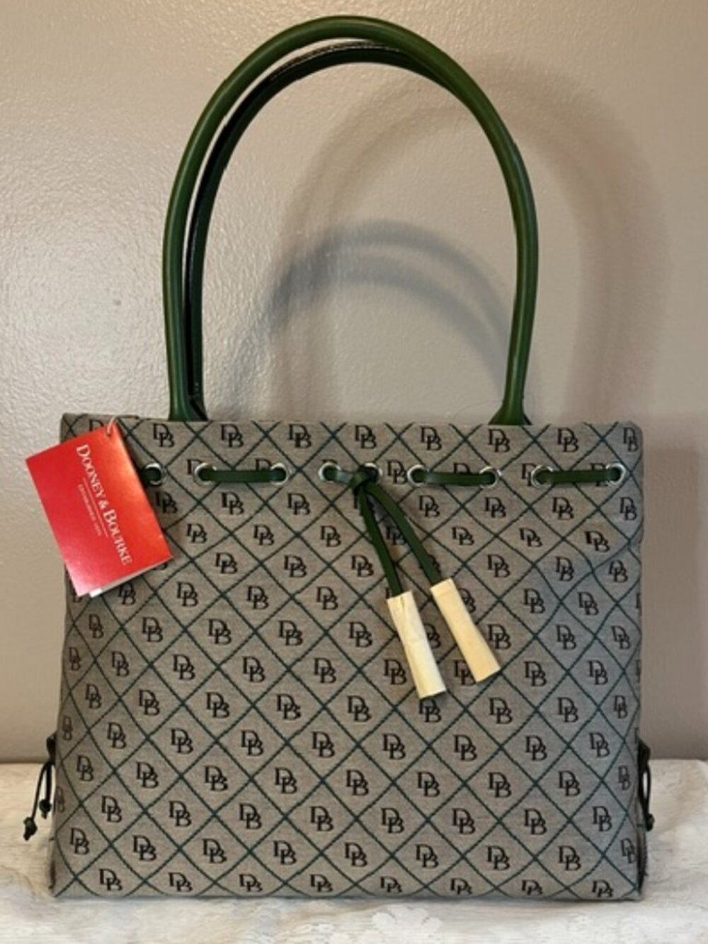 NWT Vintage Dooney & Bourke Grey Canvas Signature Monogram Printed Tote